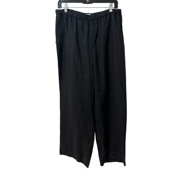 Eileen Fisher 100% Organic Linen Wide Leg Pants Size L Black Capsule Ethical - Picture 1 of 7